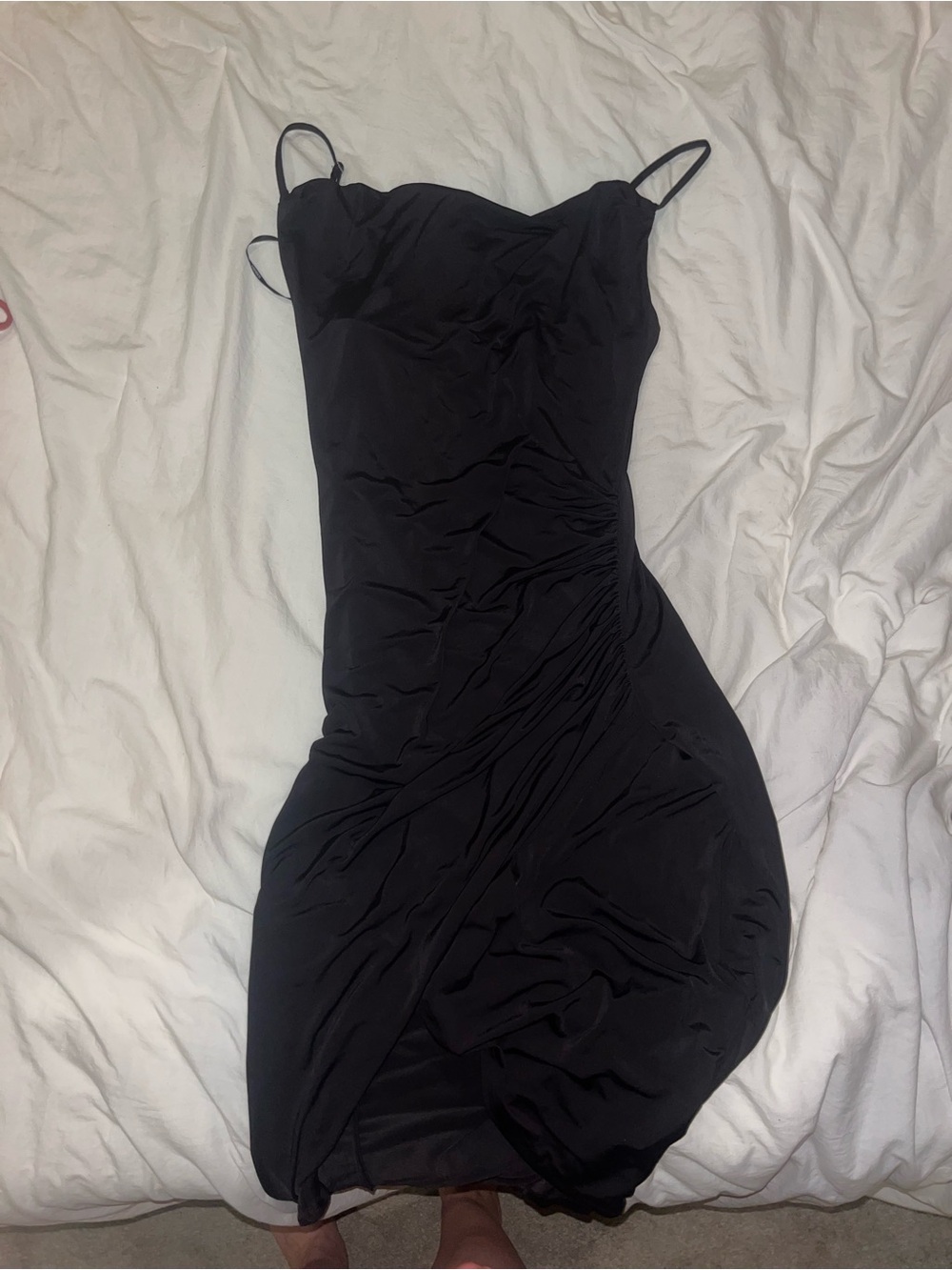 Forever 21 Black Ruched Slip Midi Dress